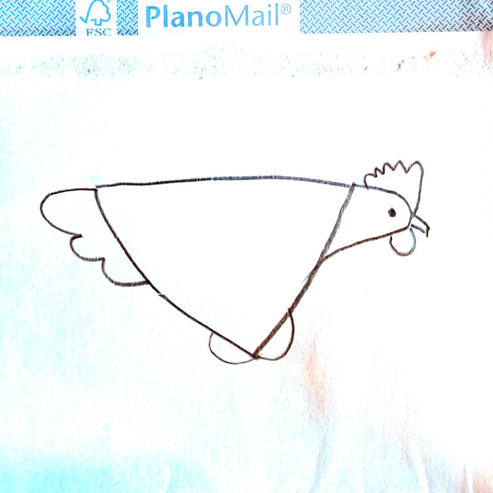 5. Schritt Huhnzeichnen: Beinansätze ans Dreieck gezeichnet